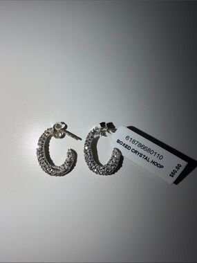 Boxed Crystal Hoop Earrings - Silver